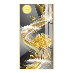 一鹿高升钻石画玄关入户高级感竖版发财树点砖石秀十字绣现代简约