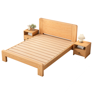 现代简约实木床双人床1米8主卧床大床1米5橡木床1米2租房单人床架