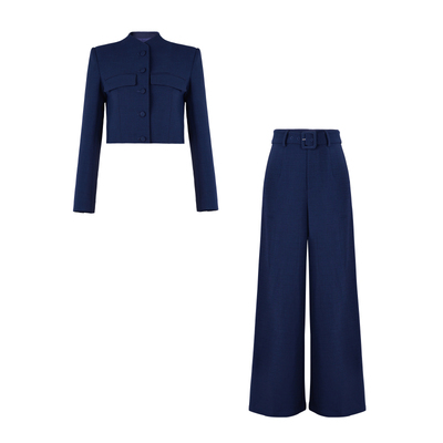 XULU原创梭织老钱风短款长袖西服外套时髦感垂感高腰阔腿裤两件套