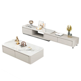 实木岩板伸缩电视机柜茶几组合小户型落地客厅家用收纳储物柜一体