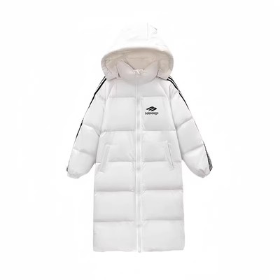 晶煊韩国三条杠长款连帽羽绒棉袄