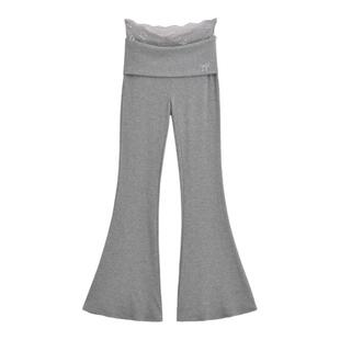 花边蕾丝喇叭裤女夏设计感小众显身材修身显瘦镂空健身马蹄微喇裤