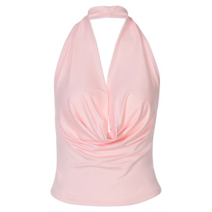 gusty街拍气质御姐荡领挂脖吊带上衣女欧美ins辣妹风性感露背T恤