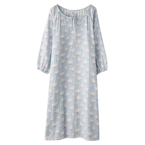 卡通大白鹅睡裙女款春夏季纯棉纱布薄款宽松连衣裙子家居服睡衣