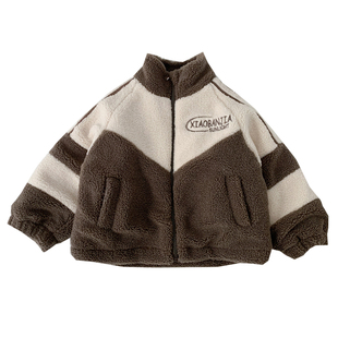 男童羊羔绒外套冬季2025新款儿童立领毛毛衣中小童保暖双面绒开衫