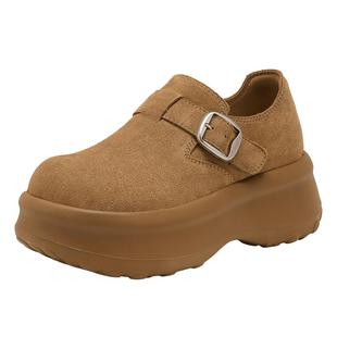 千百度勃肯鞋女款新款单鞋休闲鞋子女加绒棉鞋厚底鞋圆头乐福鞋