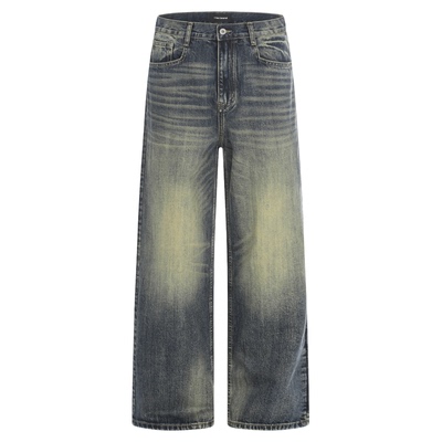 INKNOTS水洗做旧猫须直筒牛仔裤