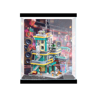适用于赛博朋克系列街景积木霓虹绿洲展示盒透明亚克力防尘收纳盒