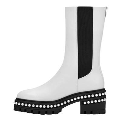 SW SOHO PEARL CHELSEA 秋冬厚底珍珠装饰切尔西烟筒靴短靴女