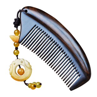 黑檀木梳子男女士长卷发家用按摩梳可爱礼物刻字紫檀木小梳子