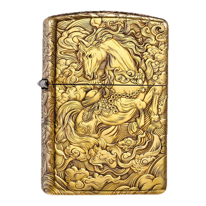 zippo纯铜浮雕平步青云打火机