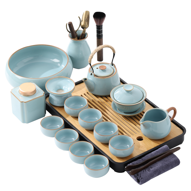 汝窑天青功夫茶具套装客厅家用茶壶茶杯茶台茶道简约2025新款整套