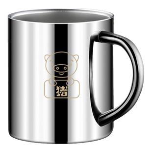 儿童水杯家用12生肖幼儿园定制刻名双层防烫304不锈钢小杯子带盖