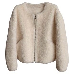 韩系圆领拉链款蝙蝠袖100羊羔毛皮毛一体2025新款皮草毛毛外套女