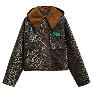 Barbour x Ganni联名Printed HoodedWax Anorak女士油蜡夹克