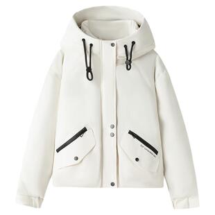 ESPRIT/埃斯普利特户外休闲连帽短款羽绒服女90白鹅绒加厚派克服