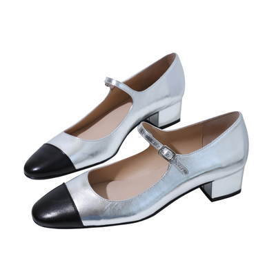 彭姐法式复古银色玛丽珍单鞋