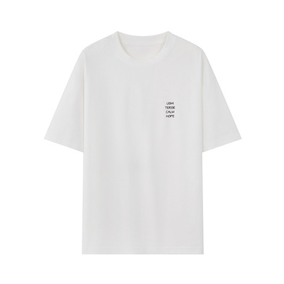 USHI悠时纯色微阔刺绣短袖T恤