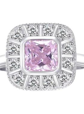 D色莫桑石粉色公主方大克拉钻戒