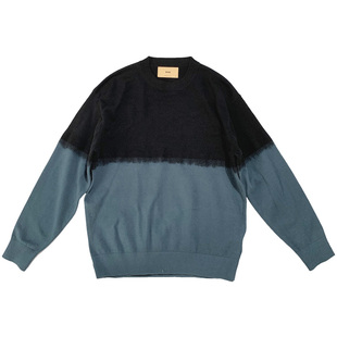 7号仓库昱本渐变拼色柔软毛衣扎染个性日系长袖宽松圆领针织衫