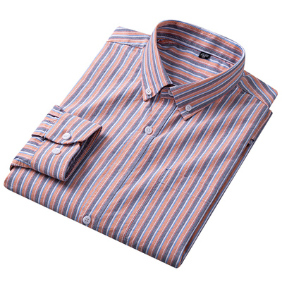 啄木鸟男士100%纯棉长袖条纹衬衫