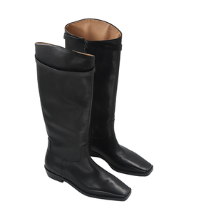 RIM RIM聆里欧洲塑形马皮秋冬及膝骑士靴大筒围方头黑骑士长靴女
