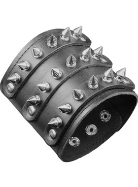 黑色超宽牛皮三根条子宽手链霸气