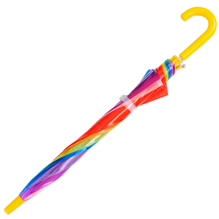 ins幼儿园彩色彩虹小学生儿童伞可爱加厚手开长柄伞宝宝透明雨伞