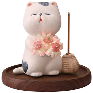 线香底座可爱猫咪香插香座陶瓷摆件香炉线香托盘室内香薰创意礼物