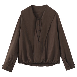 SETTE SEVEN·围巾领假两件套头衬衫女2025粘秋季新款设计感上衣