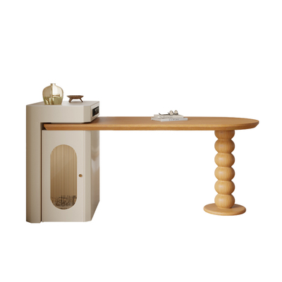 小户型奶油原木风岩板岛台加餐桌