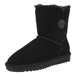 auggh真皮雪地靴女鞋冬季新款中筒木纽扣加厚保暖雪地棉鞋АUGGН