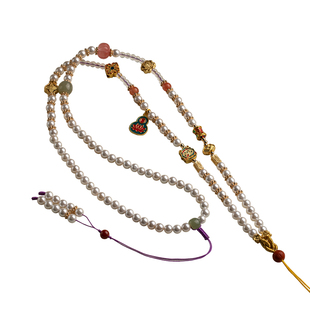 季屿天然淡水珍珠多宝项链绳子女古法金毛衣链翡翠玉黄金吊坠挂绳