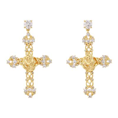 少女的祈祷！甜酷十字架蔷薇耳环