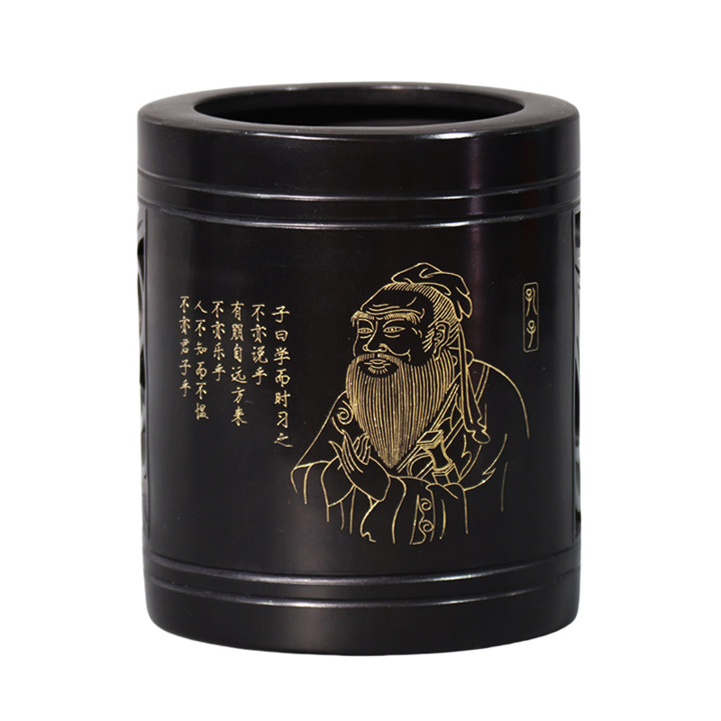 山东非遗特色文创济南龙山黑陶孔子像笔筒书签套装送老师纪念礼品