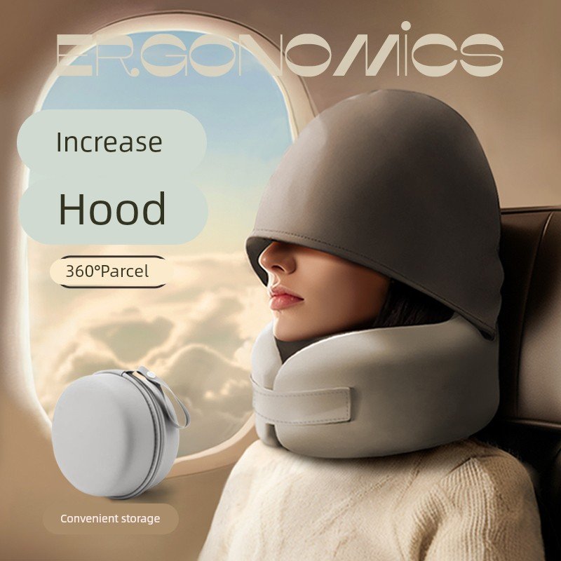 u型枕连帽飞机旅行护颈枕便携式脖枕坐车睡觉神器夏季冰丝u形头枕