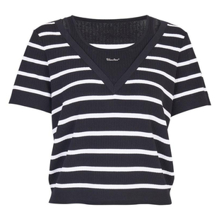 婉甸2025夏季新品黑白条纹假两件毛织套头衫1242W06SX2