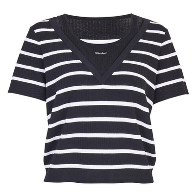 婉甸2025夏季新品黑白条纹假两件毛织套头衫1242W06SX2