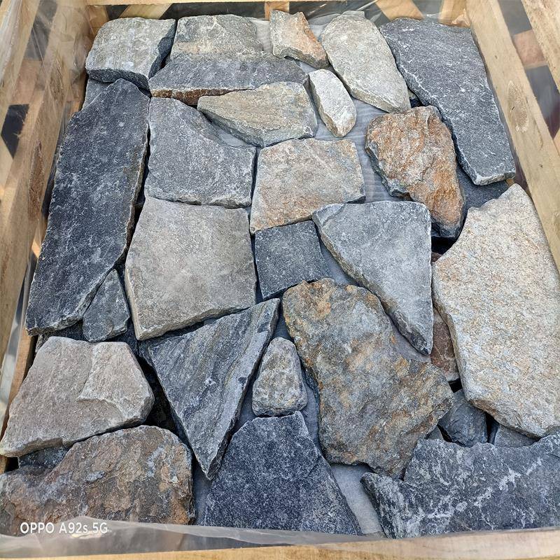 天然黄木纹乱形石材不规则锈板碎拼石青石板毛石板岩文化石片石