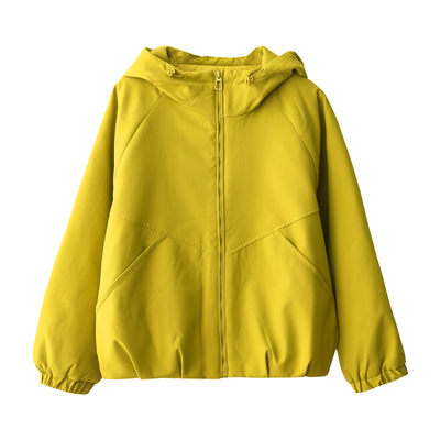 时尚同色系拉链连帽棉服