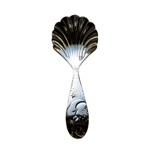 18/10不锈钢月亮与星空复古浮雕小甜品勺小甜品叉贝壳小冰激凌勺