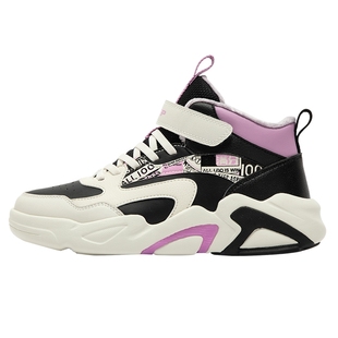 特步童鞋2025年秋冬儿童加绒保暖棉鞋男童高帮板鞋魔术贴运动鞋子