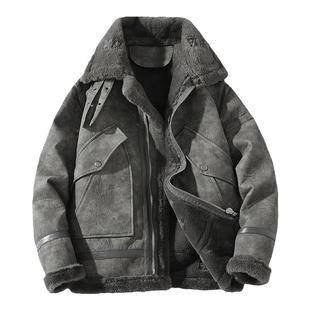 冬装羊羔毛外套男皮毛一体加厚麂皮夹克宽松韩版潮牌大码时尚棉衣