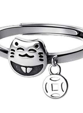 925银复古招财猫戒指时尚送礼物