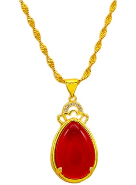 越南沙金24K金项链女正品999镀黄金色宝石吊坠送妈妈款金镶玉首饰