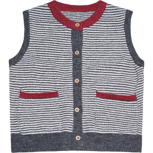 STILLYOU个性复古撞色圆领条纹针织衫马甲女宽松个性叠穿开衫马夹