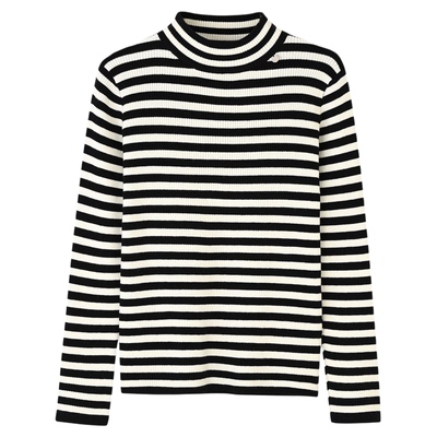 女装半高领条纹标毛衣