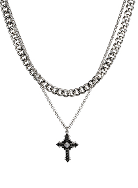 不掉色十字架吊坠多层钛钢项链
