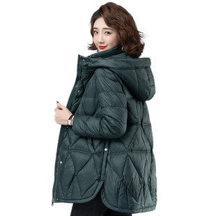 轻薄羽绒服女2025年新款中长款大码宽松中年妈妈90白鸭绒冬季外套