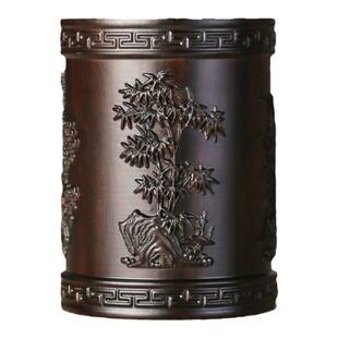 红木质办公室桌面竹子笔筒书桌整理神器 轻奢高级感中国风实木头创意简约风格毛笔收纳盒装饰摆件定制印logo